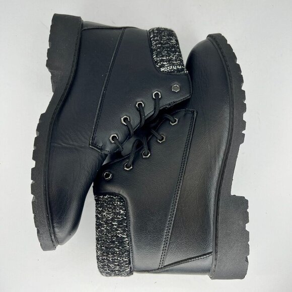 Womens 430001128173 Black Leather Boots Lace Up Mid Top Round Toe Block Size 10 - Picture 6 of 9